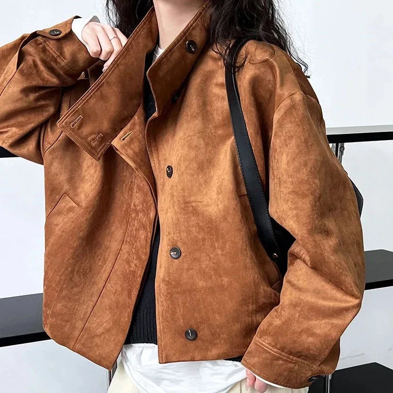 Mamiya Faux Suede Funnel Neck Jacket