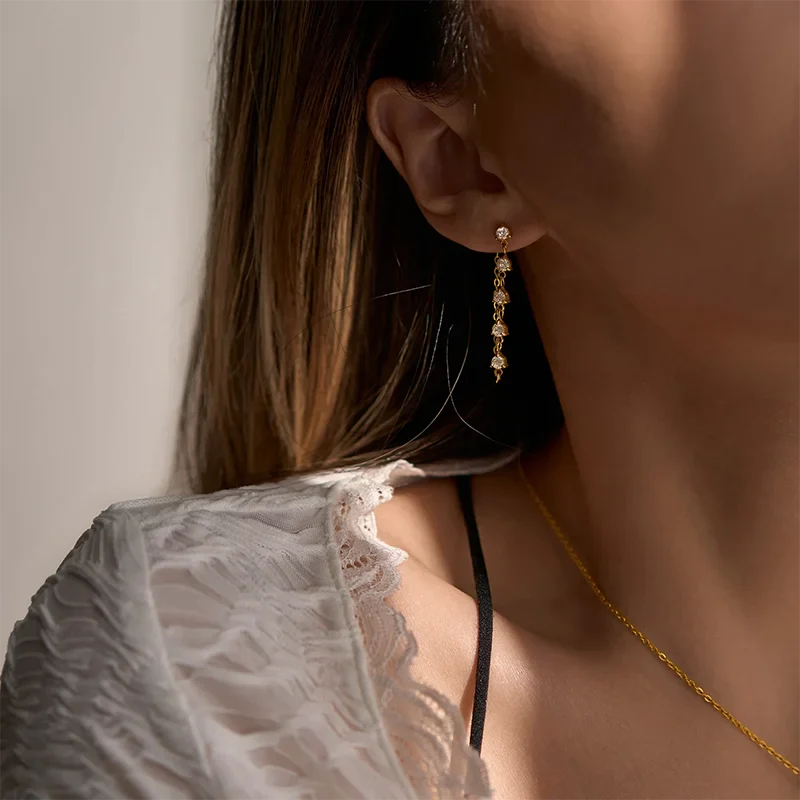 CZ Rhinestone Chain Hoop Earrings