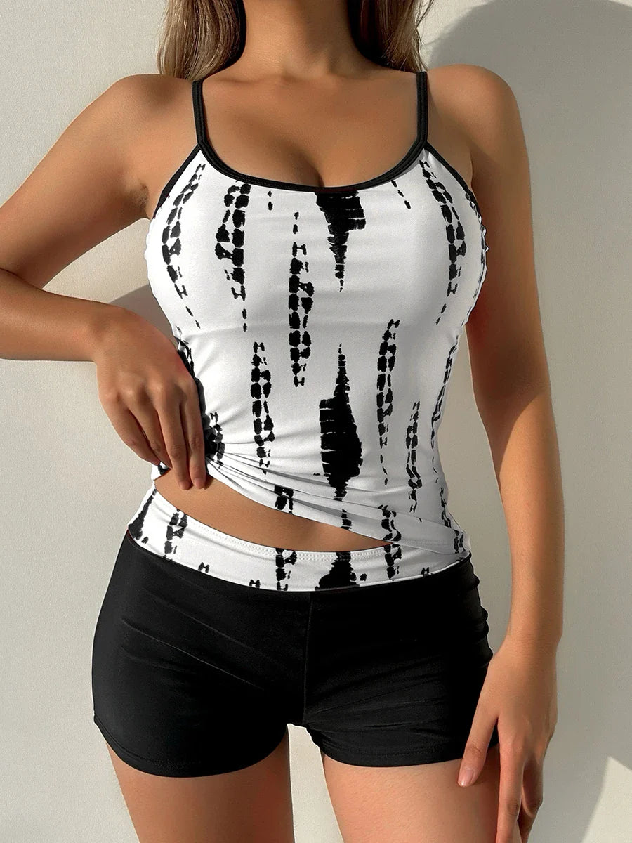 Tie Dye Shorts Tankini High Waist Two Piece Swim Sets
