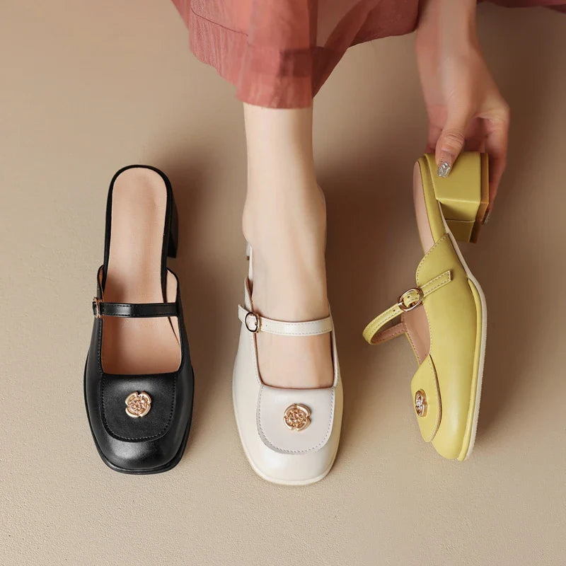 Loran Retro Round Toe Mule Pumps