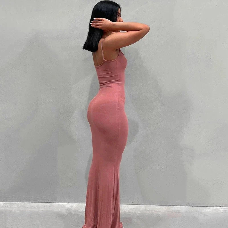 Satin Backless Bodycon Maxi Slip Dress