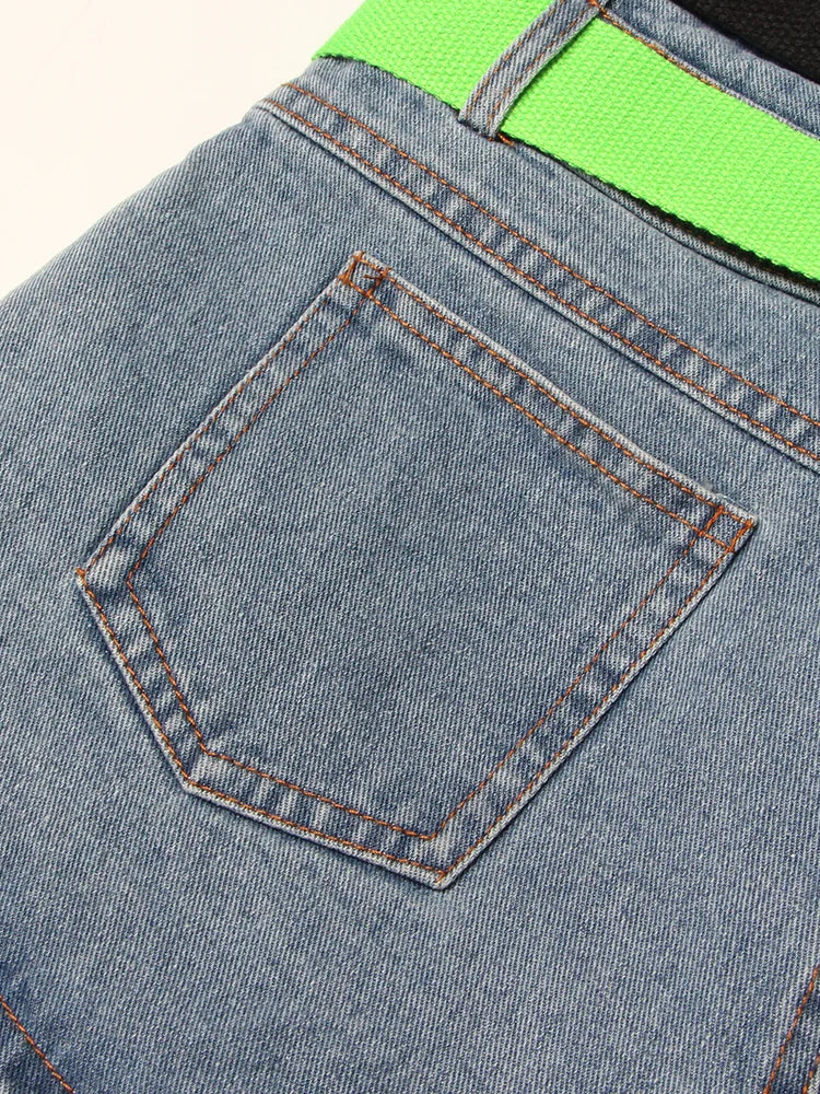 Paola Colorblock Double Belted Denim Shorts