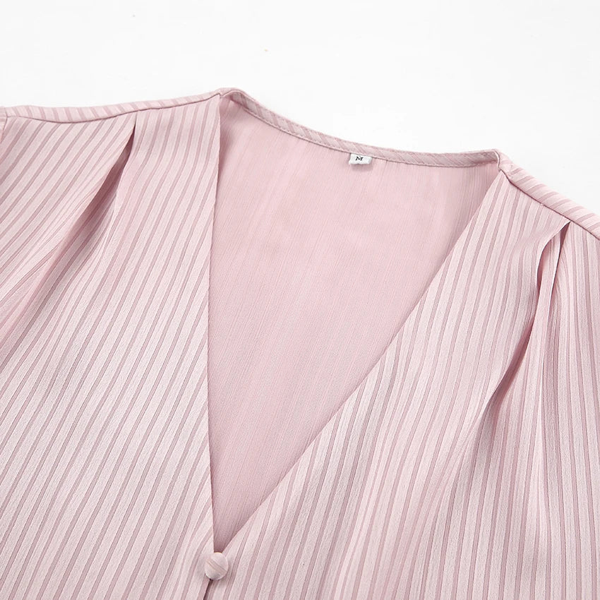 Millie Pinstripe Detachable Collar Satin Blouse