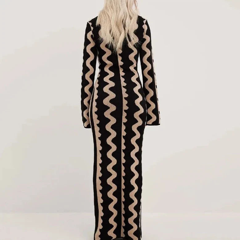 Aili Pattern Prints Bodycon Maxi Dress