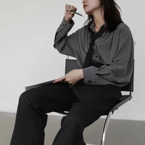 Adily Casual Tie Shirt Blouse