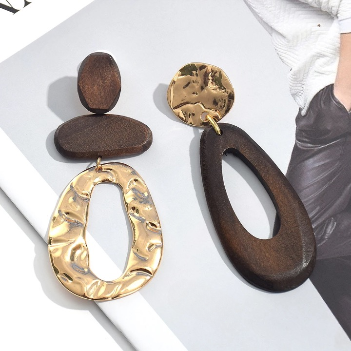 Geometry Wooden Tribal Drop Earrings