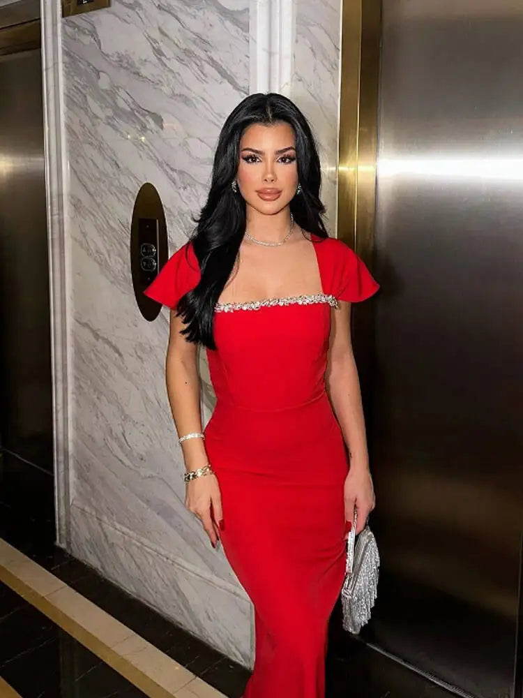 Diamond Bandage Square Neck Maxi Dress