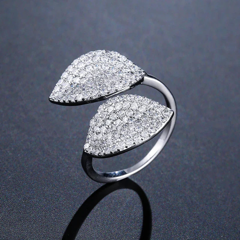 Rhinestone Flower Leaf Cocktail Rings