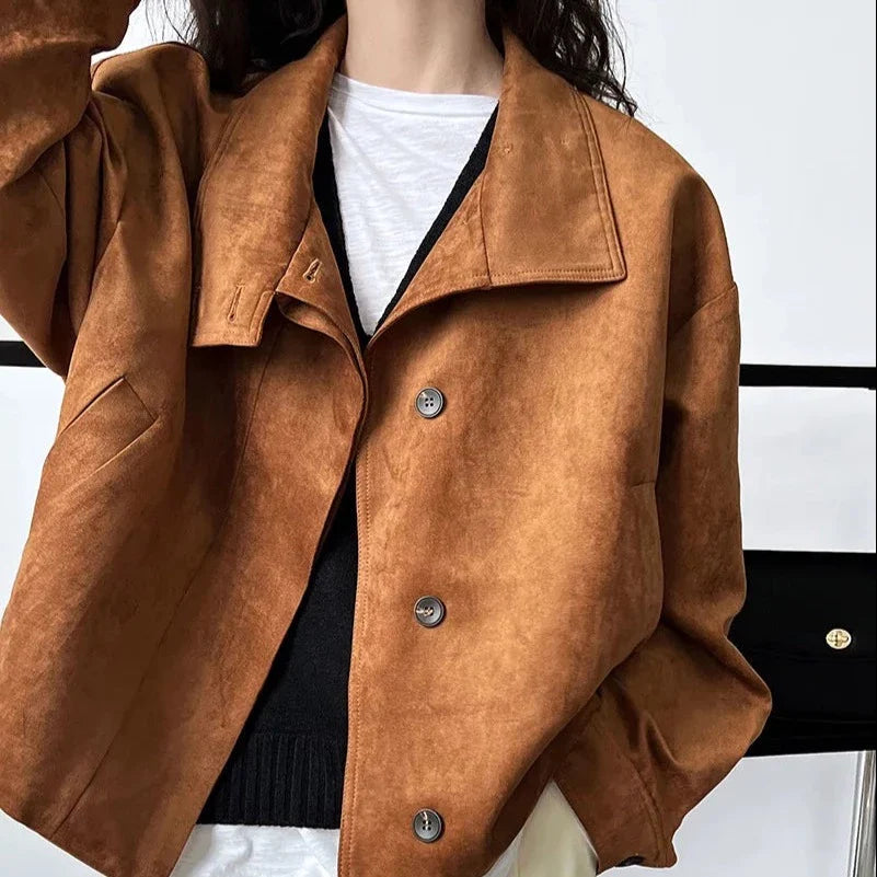 Mamiya Faux Suede Funnel Neck Jacket