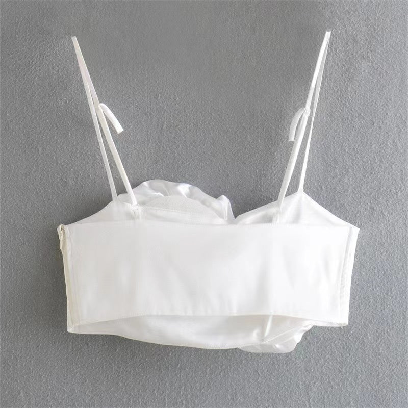 Spaghetti Strap Chic Camis Tank Lady Side Zipper Short Sling Crop Tops