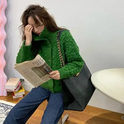 Sorcha Green Twist Cable Knit Vintage Cardigan