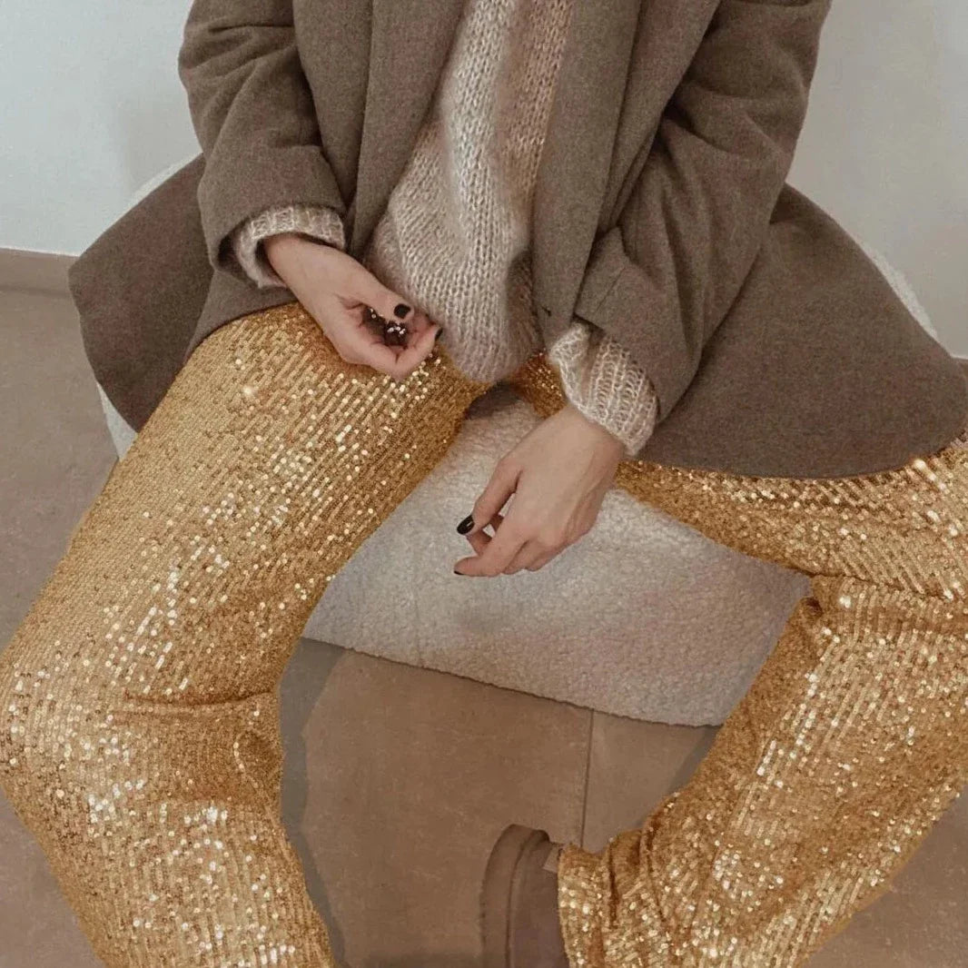Shona Metallic Sequin Wide Leg Pants
