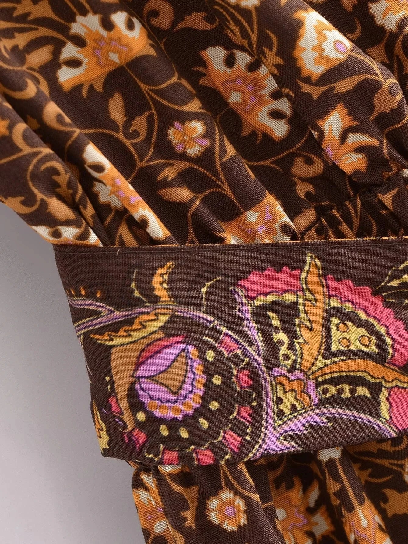 Bodil Bohemian Vintage Brown Floral Romper