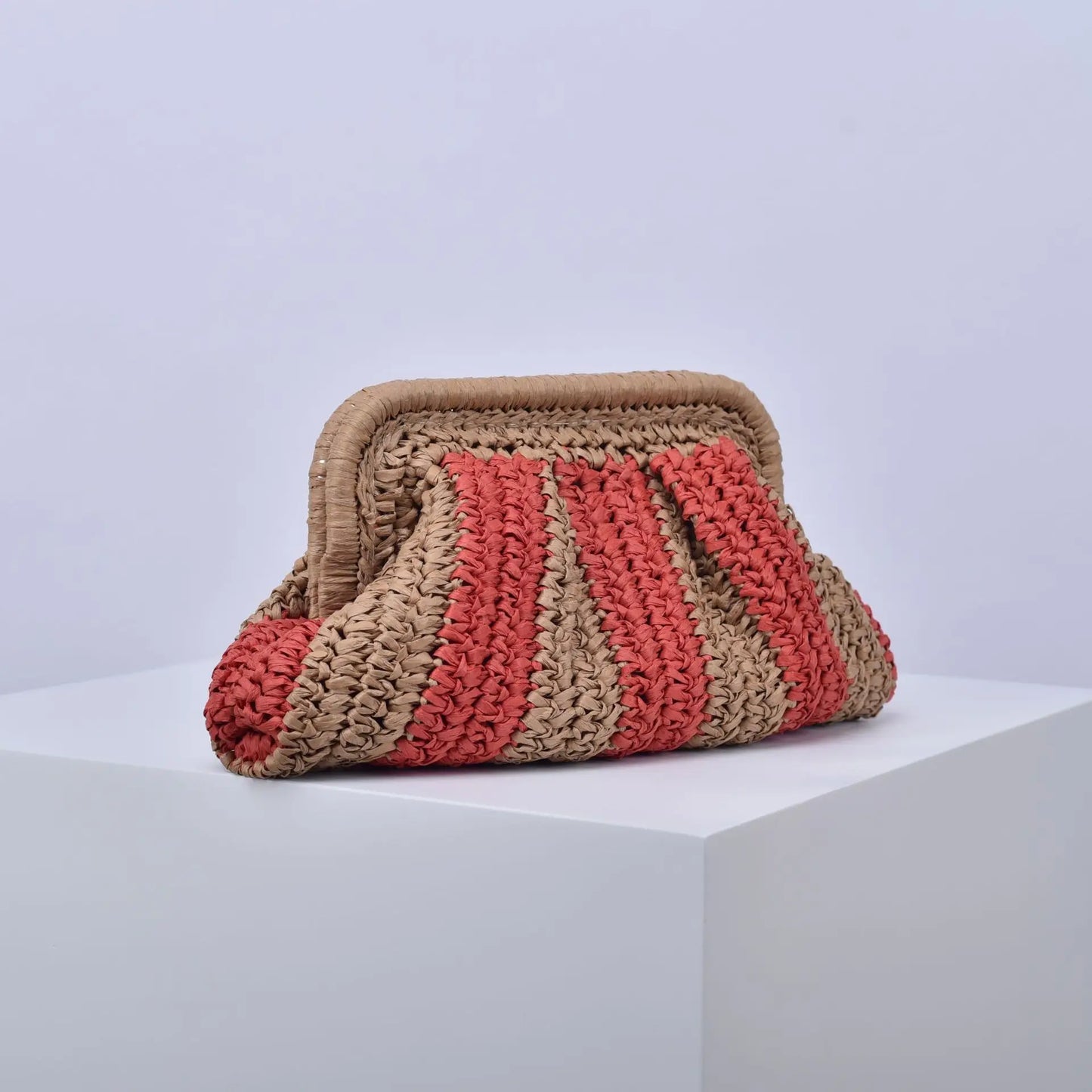 Zoe Bold Stipe Straw Clutch Bag