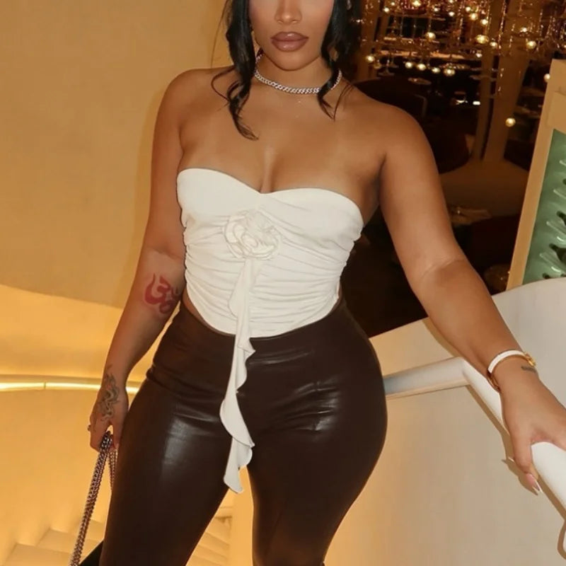 3D Flower Solid Color Strapless