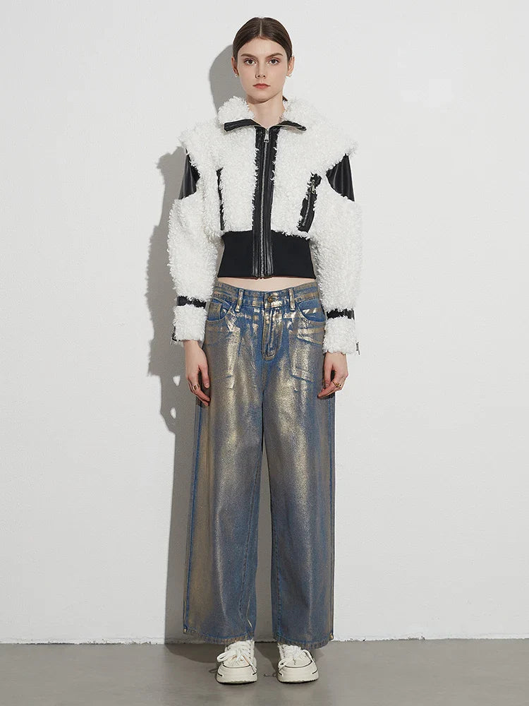 Adelin Metallic Coated Wide Leg Jeans