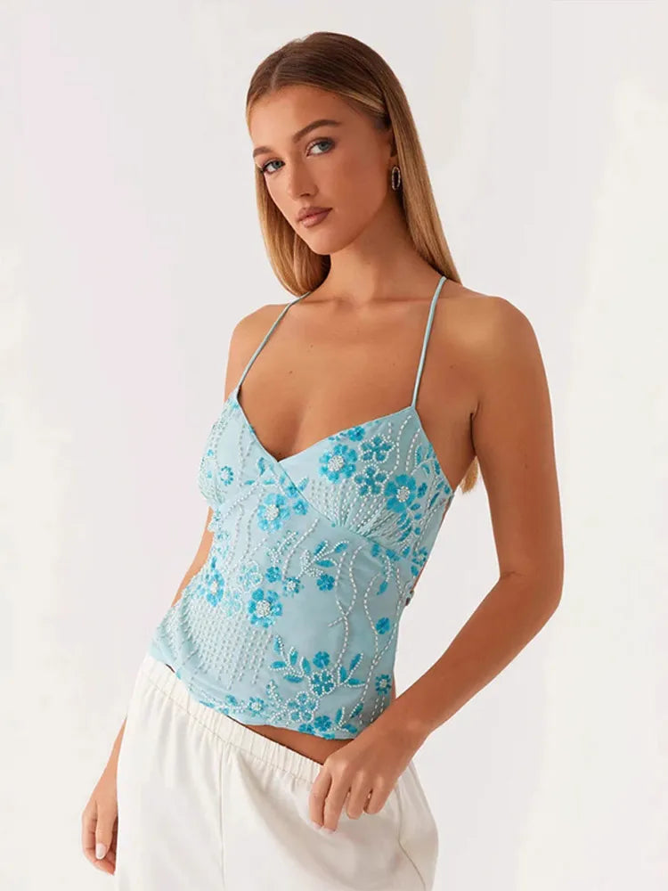 Sequin Glitter Rhinestone Backless Cami Top