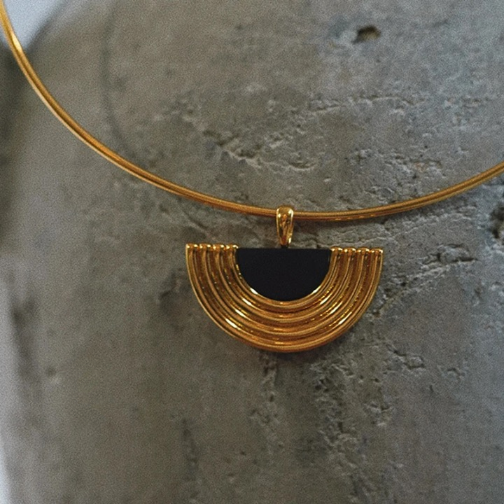 Ismini Gold Fan Geometry Choker Necklace & Earrings