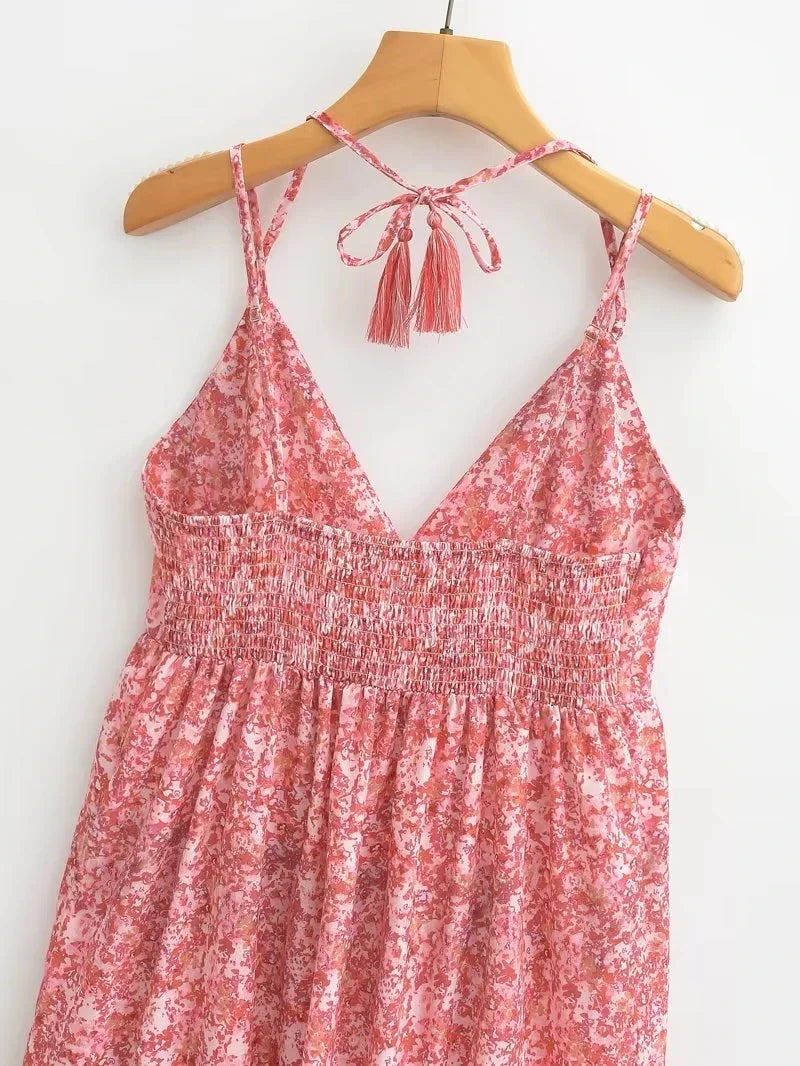 Brooke V-neck Pink Halter Sun Dress
