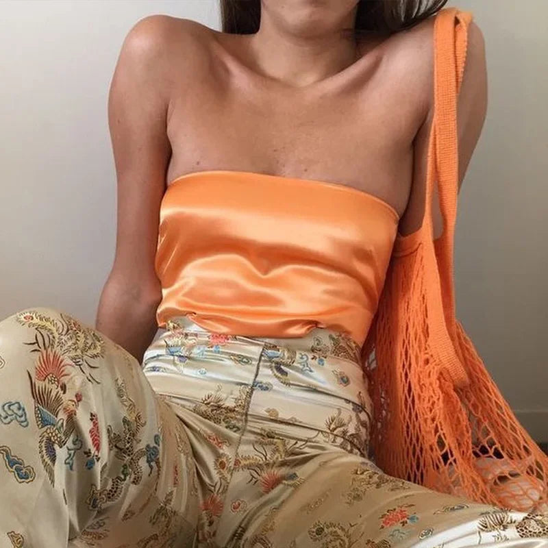 Satin Bandage Backless Tube Strapless