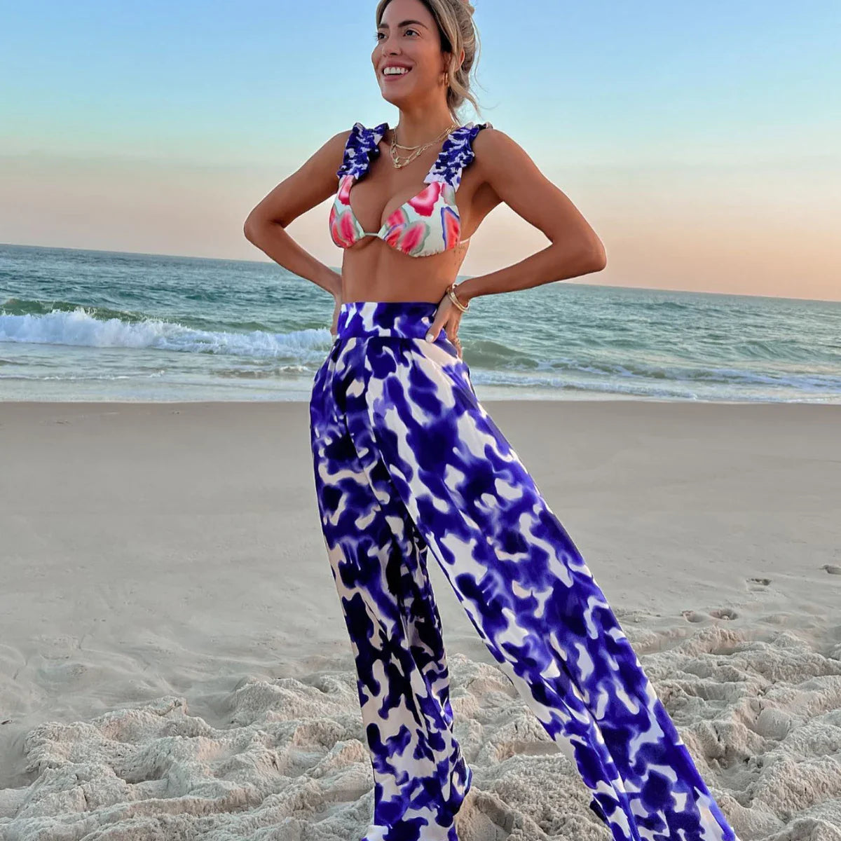 Bikini Cover Up Pants Knot Bandage Three Piece Swim Sets