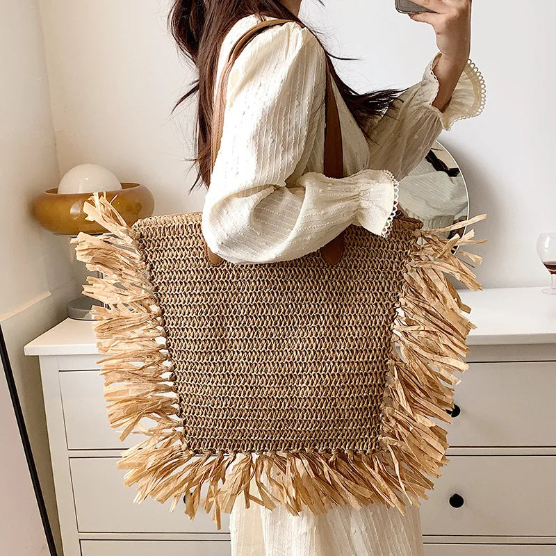 Alara Tassel Straw Tote Bag