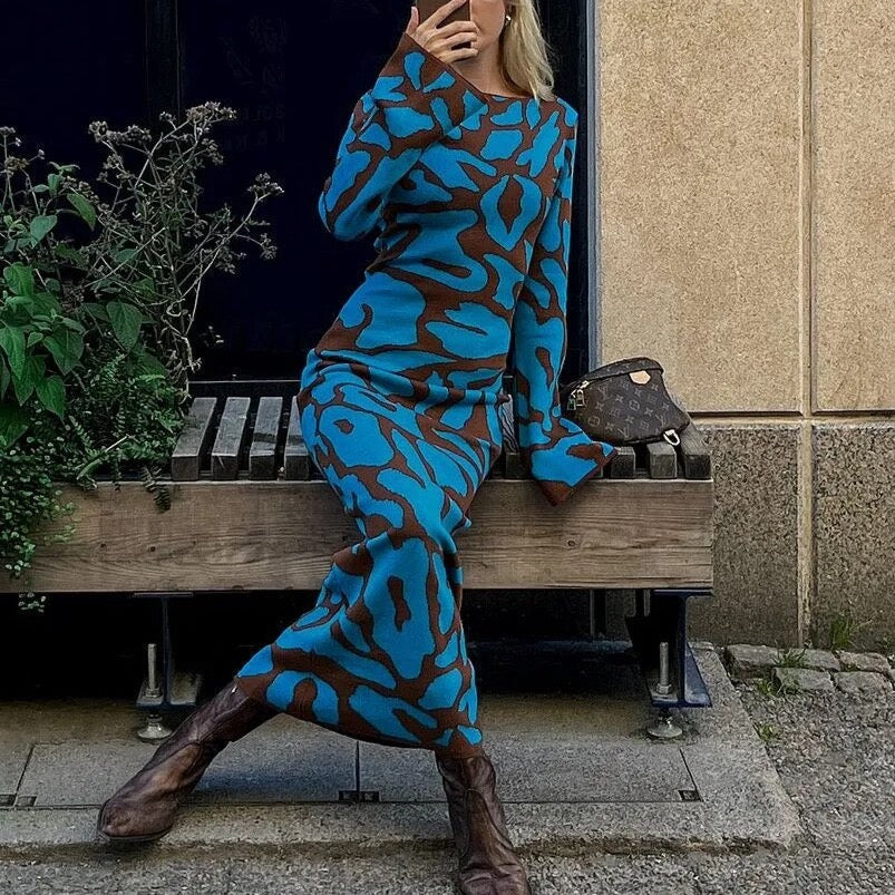 Aili Pattern Prints Bodycon Maxi Dress