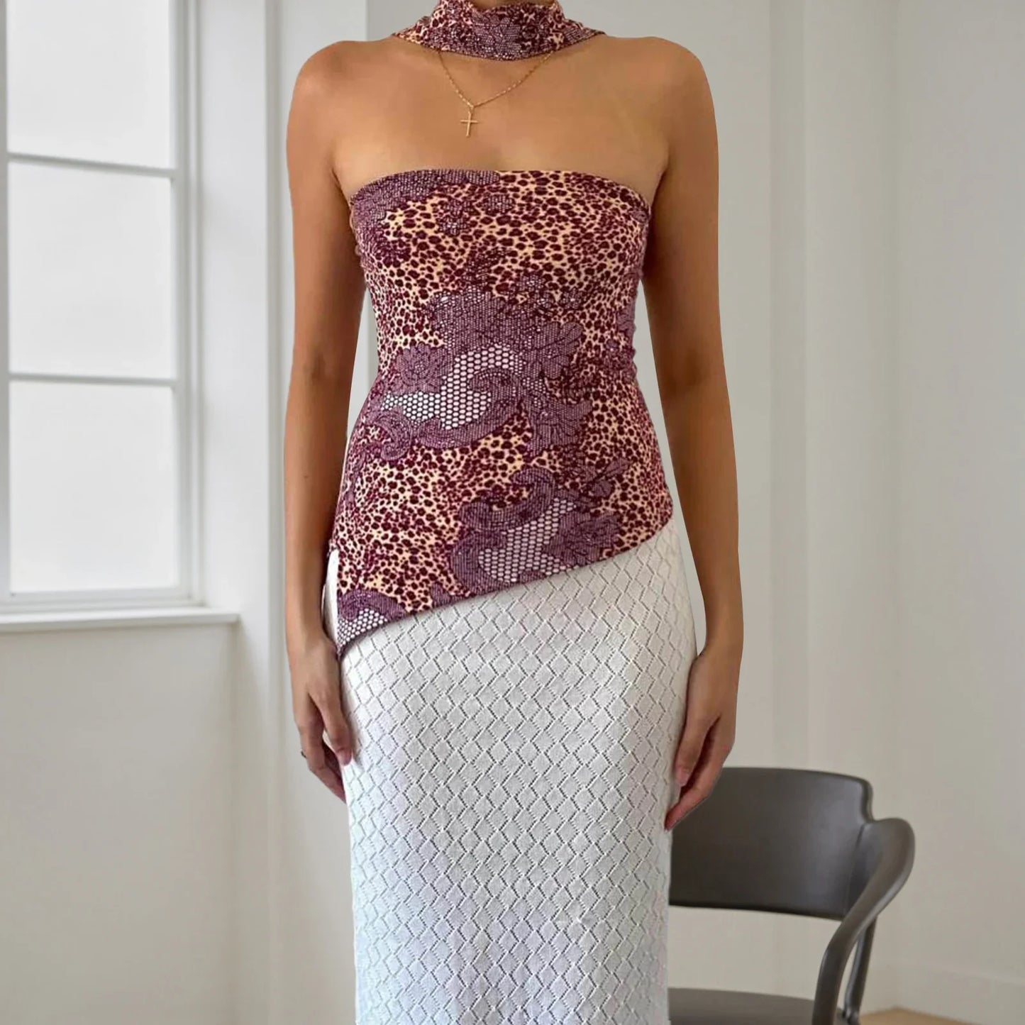 Vintage Floral Irregular Strapless