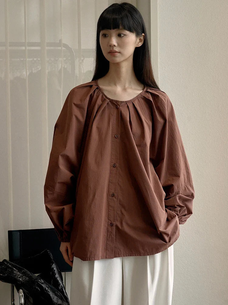 Maia Ruched Romantic Cotton Blouse