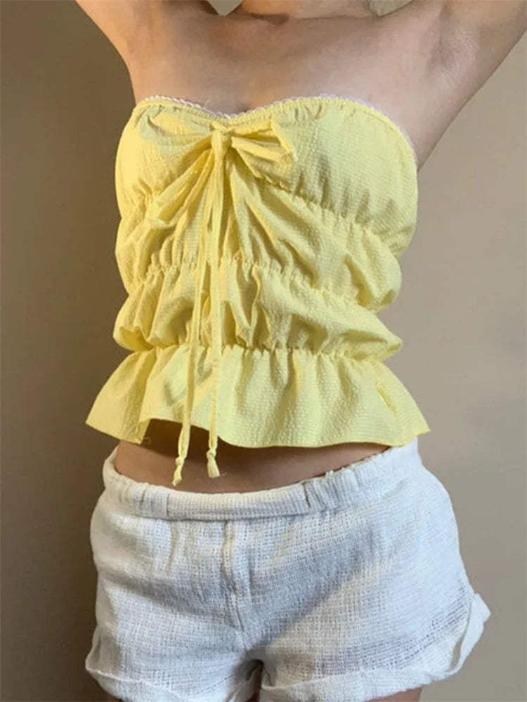 Ruched Plaid Print Slim Strapless