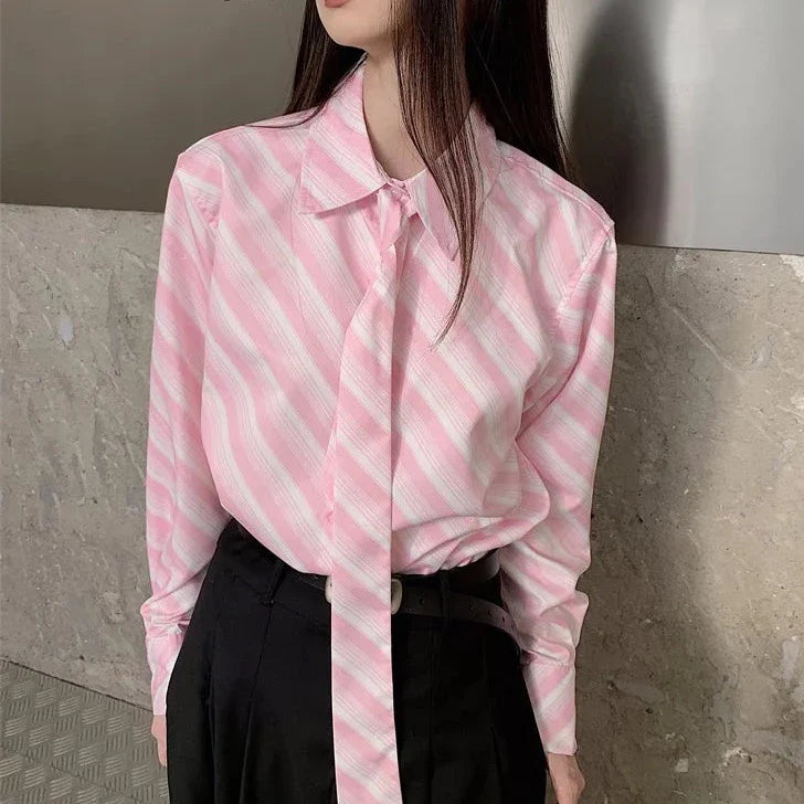 Eugina Pink Striped Necktie Dress Shirt