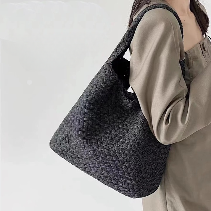 Izara Distressed Denim Serpentine Woven Totes