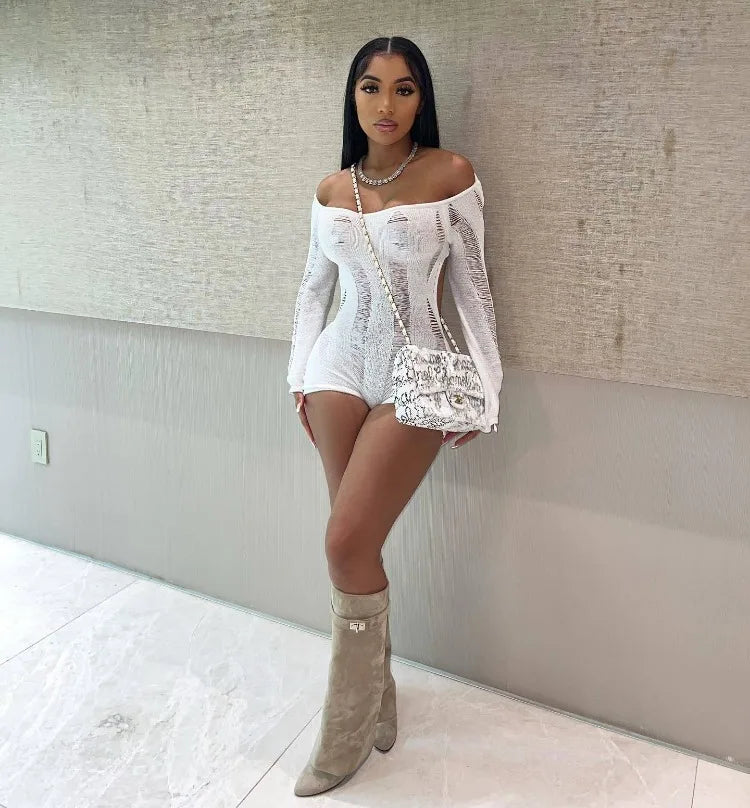See Through Backless One Shoulder Romper