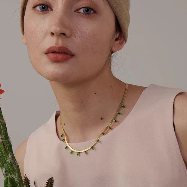 CZ Rhinestone Gold Chain Line Necklace