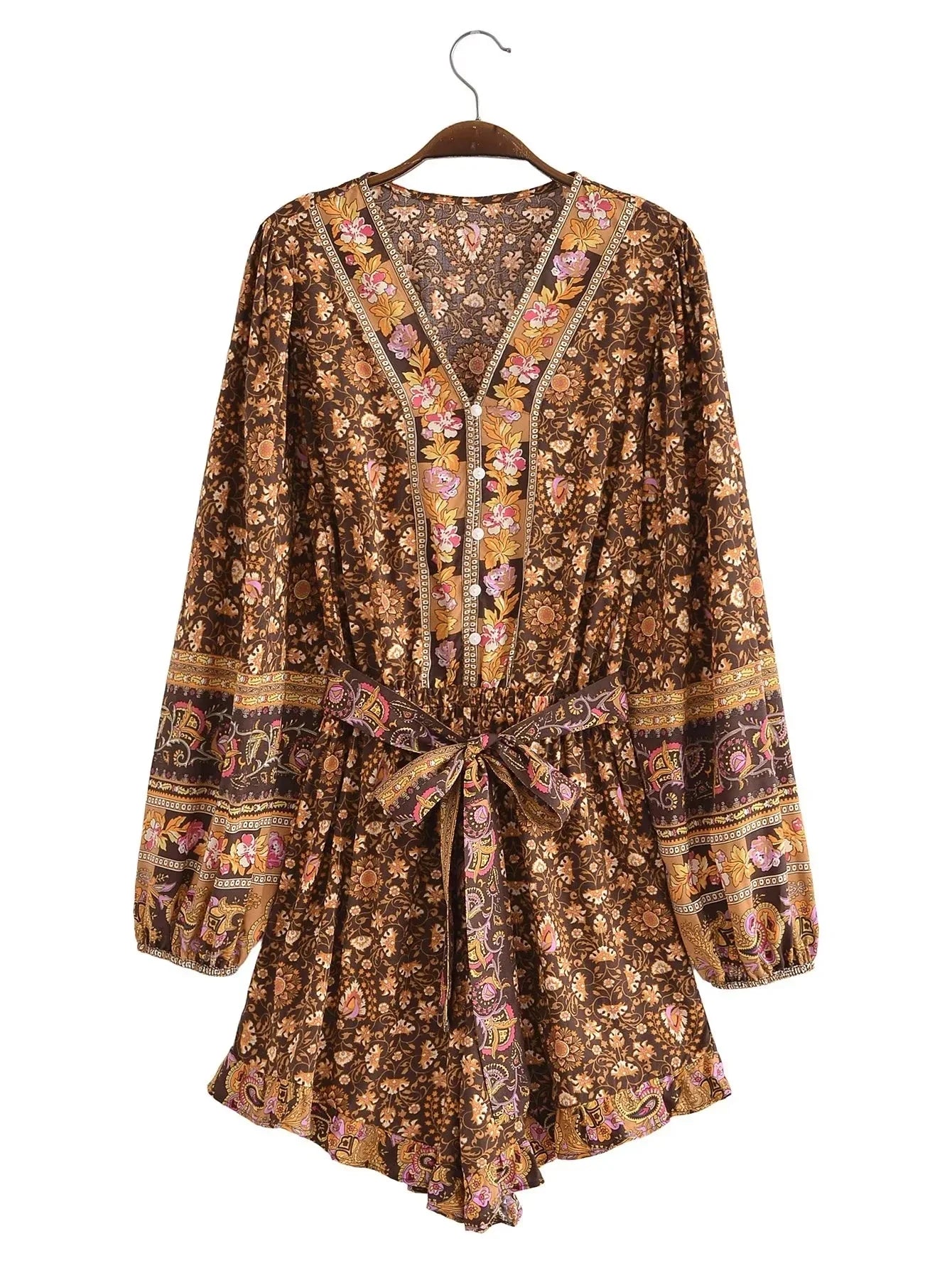 Bodil Bohemian Vintage Brown Floral Romper