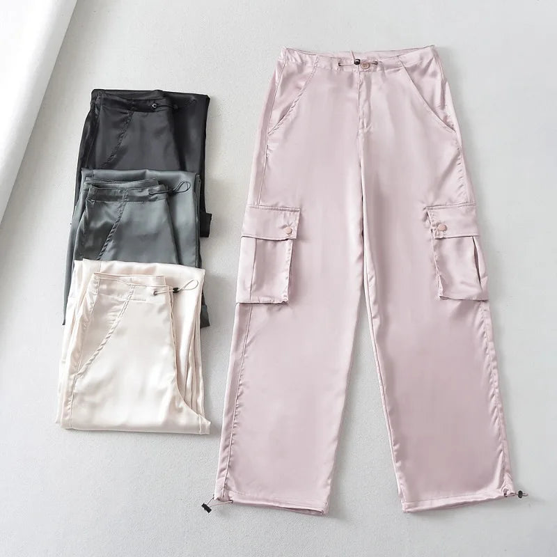 Malin Casual Luxe Satin Cargo Pants