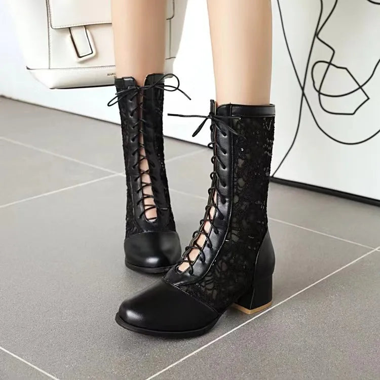 Coralie Lace Mesh Victorian Boots