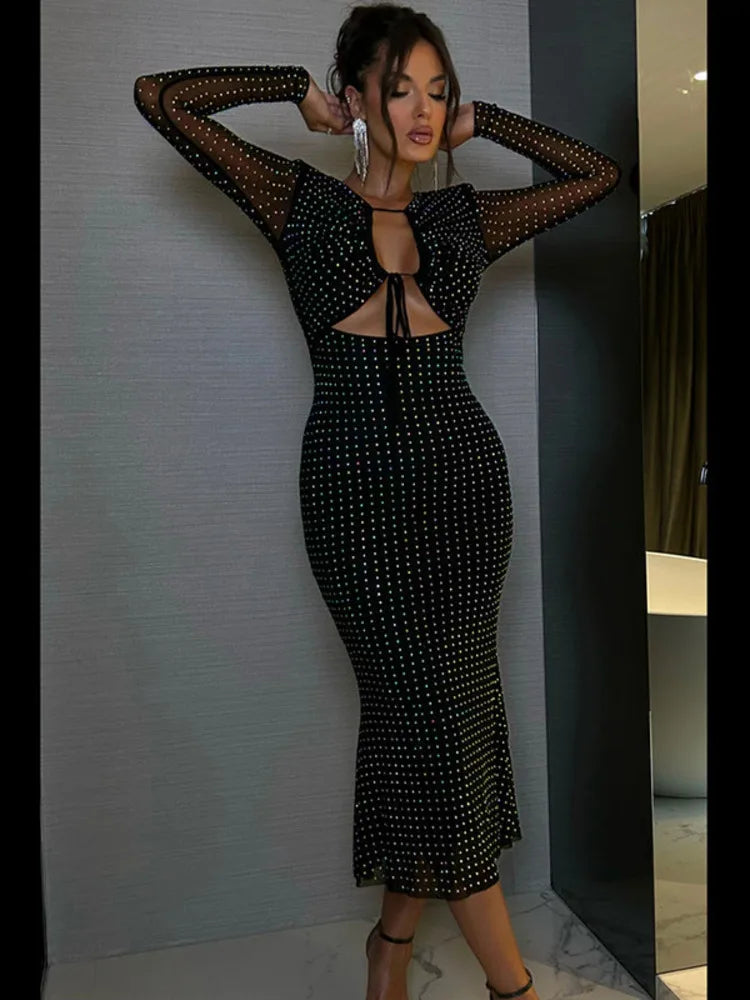 Sequin Sparkle Backless Midi Dress