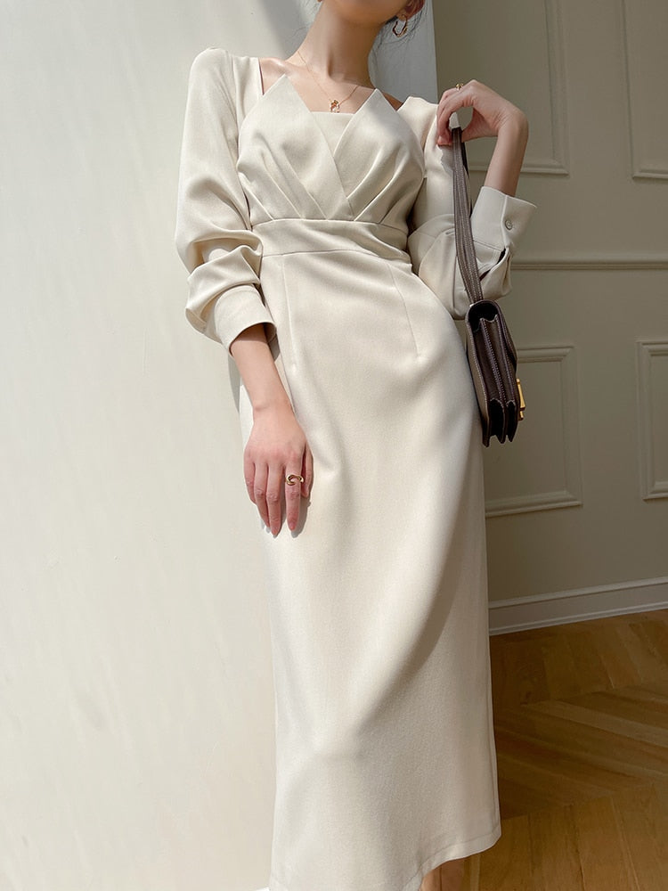 Long Sleeve Vintage Fashion Chic Evening Vestido Female Birthday