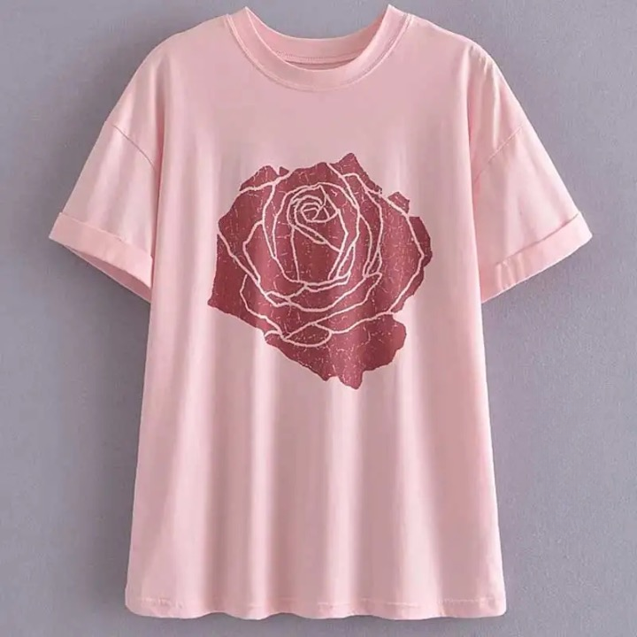 Rosa Big Rose Graphic Print Boho T-Shirts