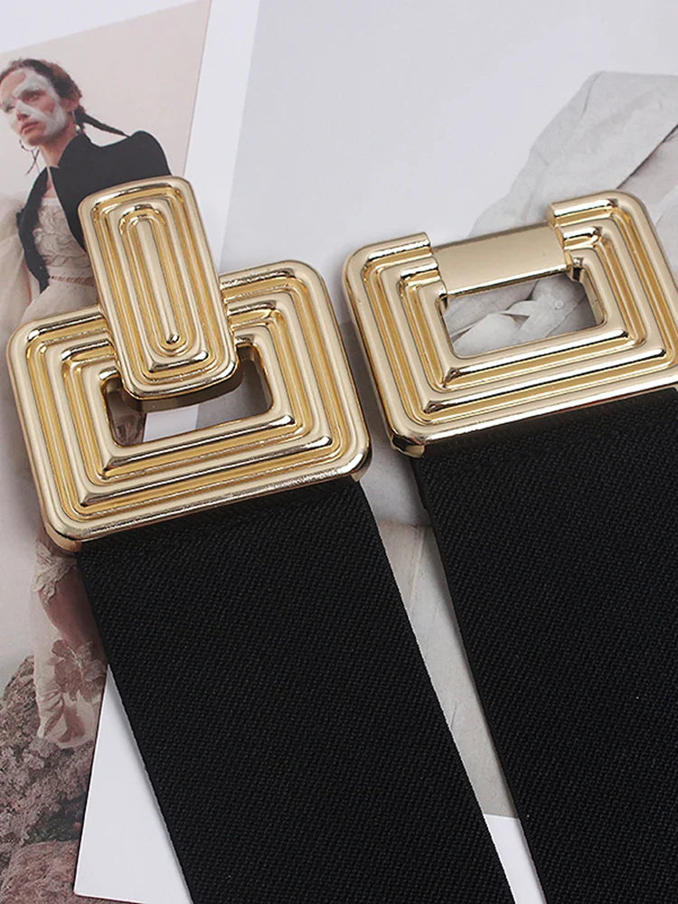 Vintage Square Buckle Woven Metallic Belts