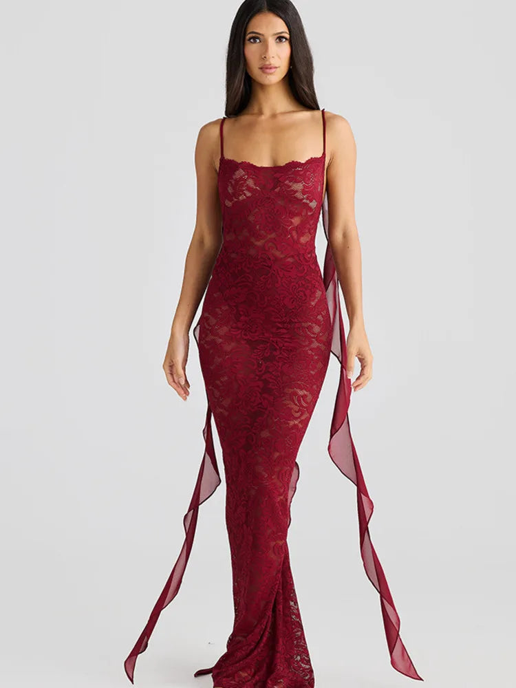 Trailing Flowing Skirt Patchwork Lace Dress