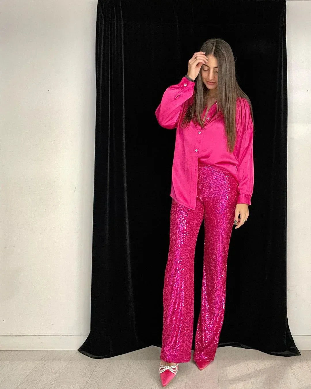 Shona Metallic Sequin Wide Leg Pants