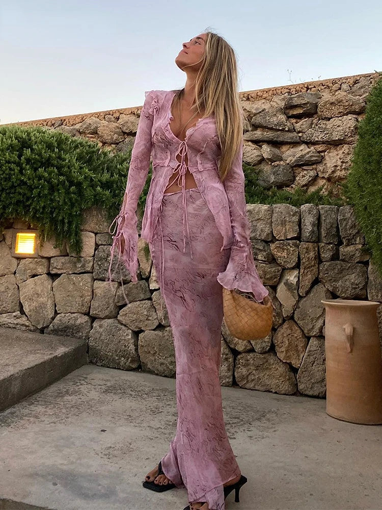 Y2K Mesh Green Bodycon Maxi Dress