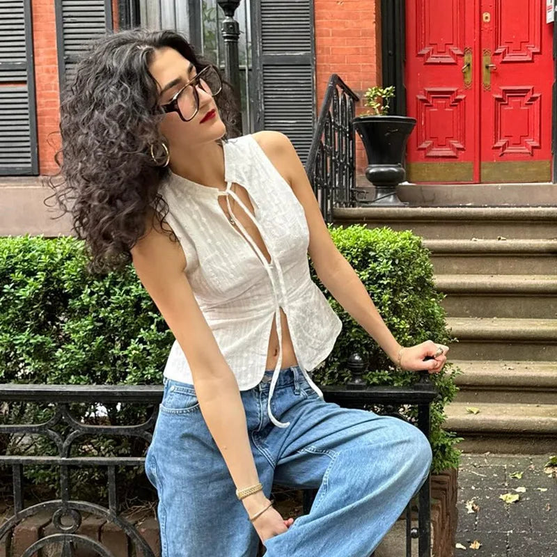 Bandage Sleeveless Slim Vacation Cami Top