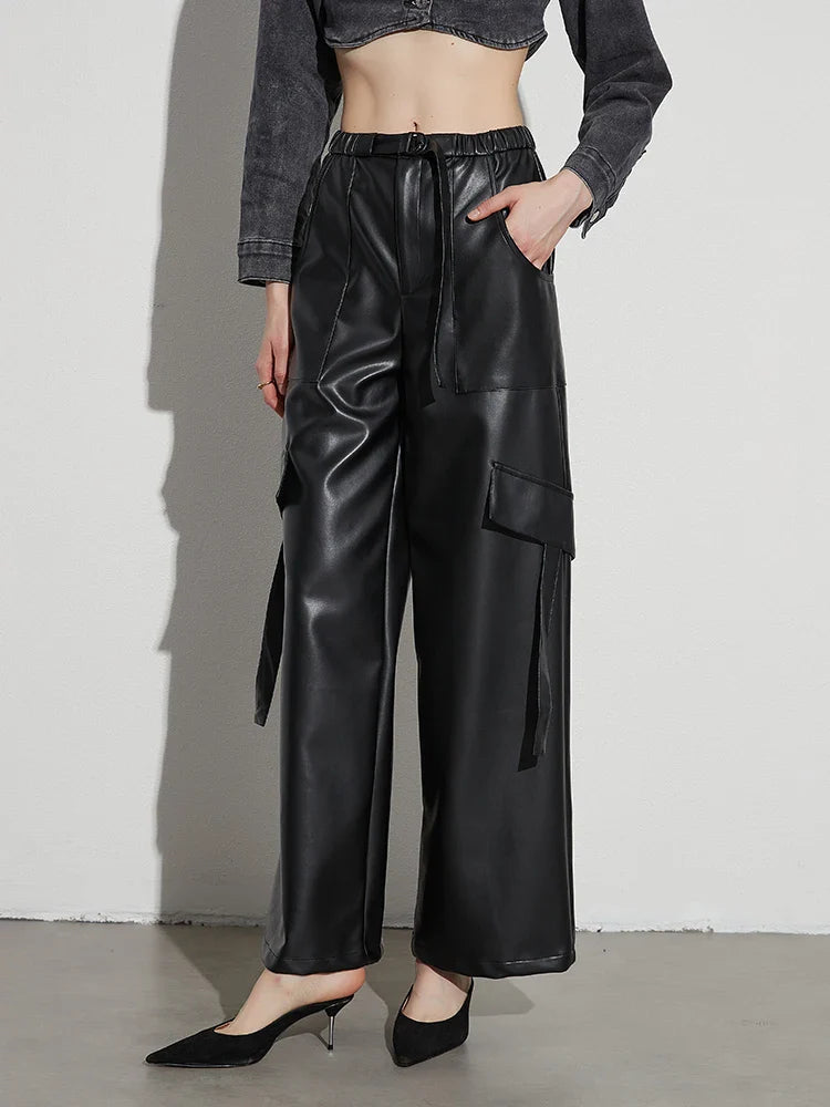 McKay Casual Faux Leather Cargo Pants