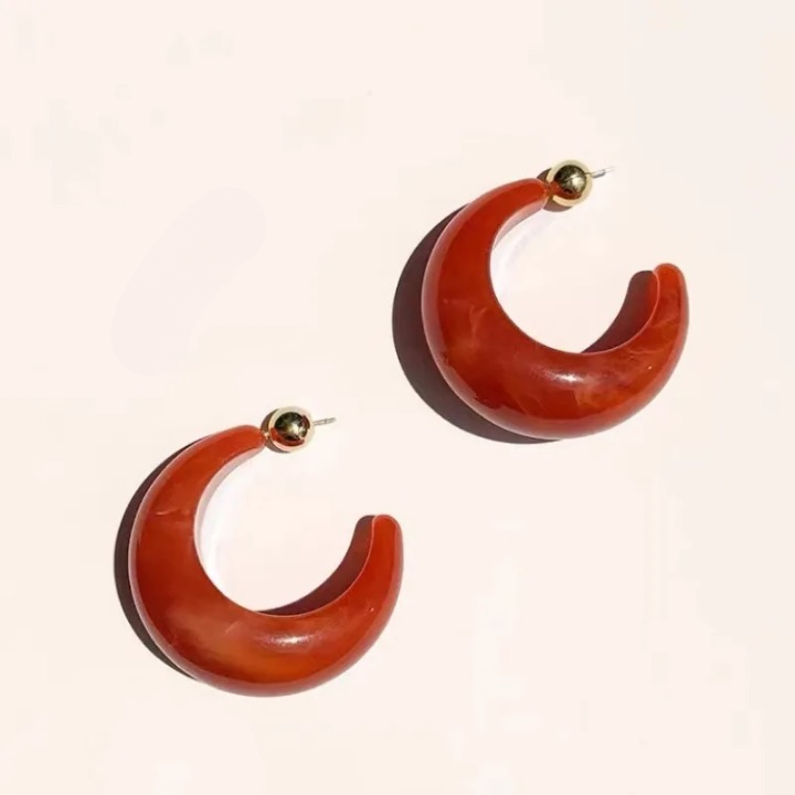 Vintage Red Jasper Resin Moon Earrings & Bracelet