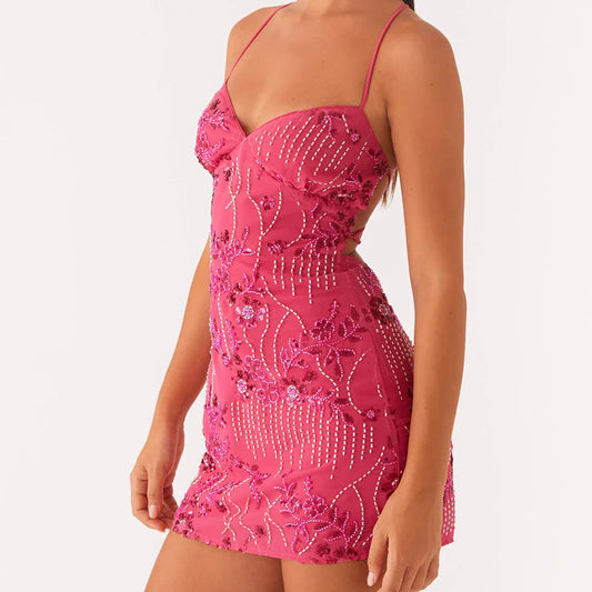 Sequin Pearl Glitter Floral Dress