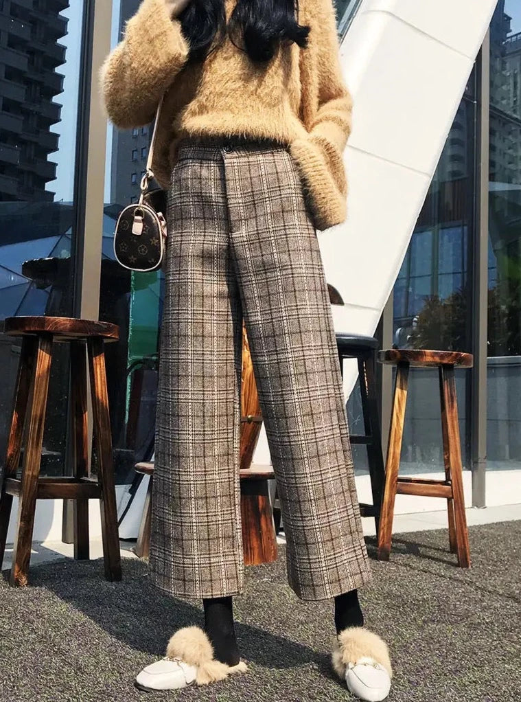 Jamie Woolen Plaid Cropped Pants