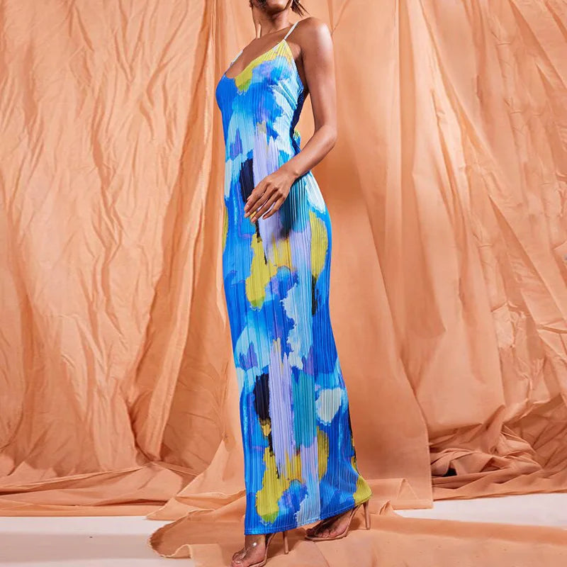 V-neck Spaghetti Strap Floral Dress